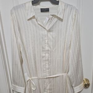 Lane Bryant Cream Striped Button-Up Dress